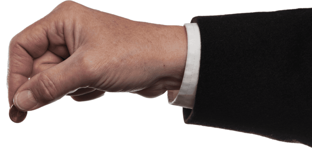 A man's hand pinching a penny to depict business owners can be frugal without sacrificing brand image