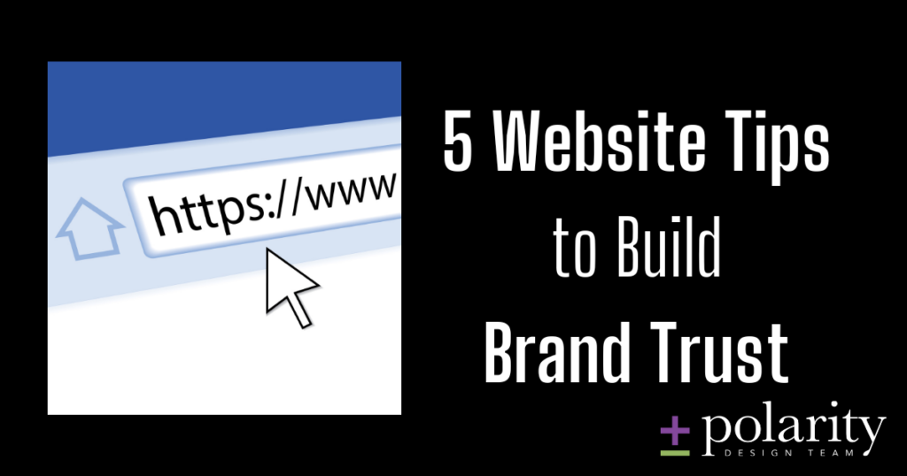 Graphic of a URL bar with overlay text reading 5 website tips to build brand trust